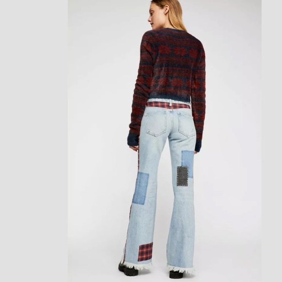 Free People We The Free Mixed Plaid Slim Flare - Picture 3 of 13